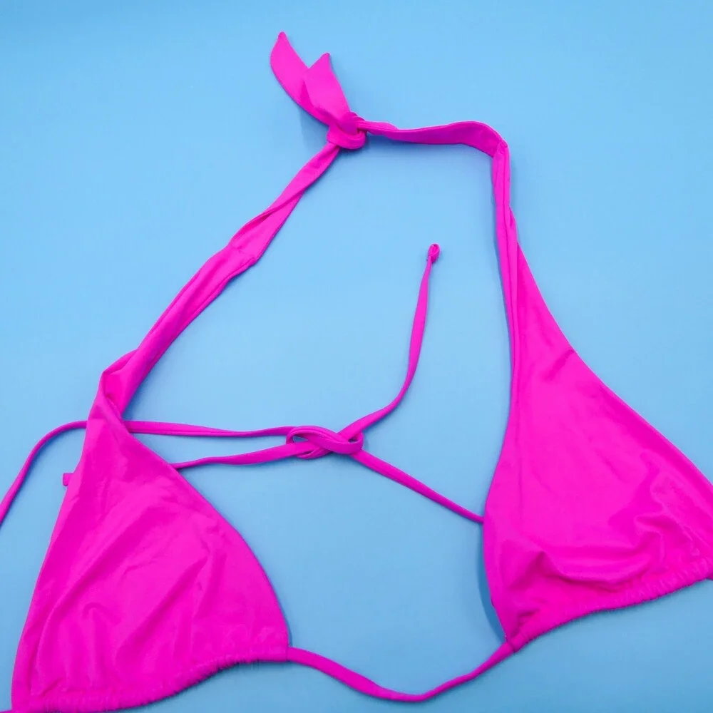 Frankies Bikinis Medium Pink Triangle Halter Rose Plunge Bikini Top Swimwear New